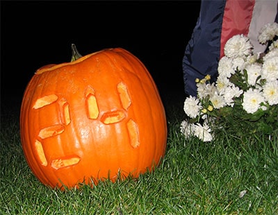 Carved jack-o-lantern with flowers, 2007