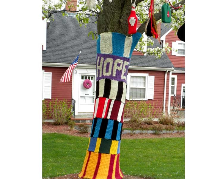 The colorful HOPE trunk wrap with the house and American flag behind it in spring