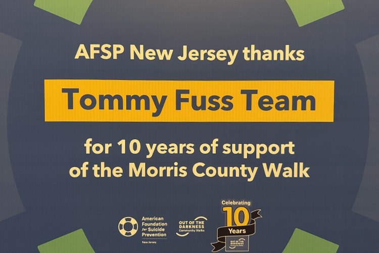 AFSP thank you message to the Tommy Fuss Team for their participation in the 2025 Morris County Community Walk