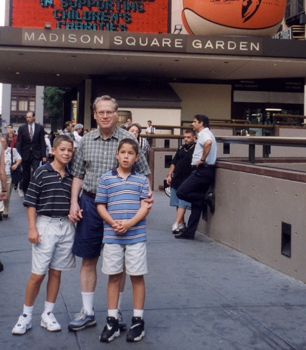 Tommy, Dan, and their father outside Madison Square Garden