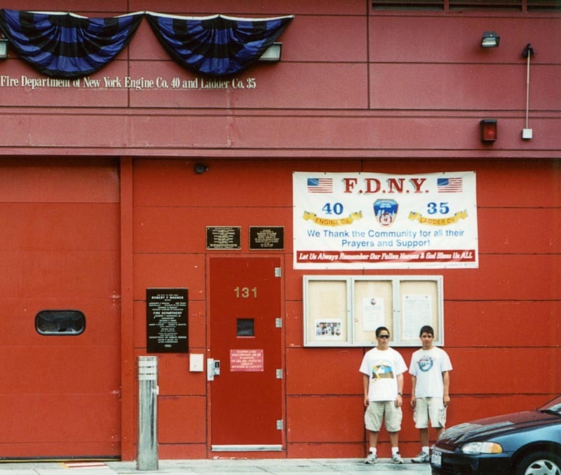 Tommy with an FDNY fire truck, 2004