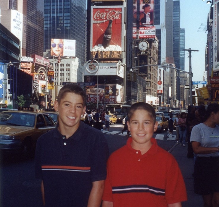 Tommy and Dan in Times Square, 2000