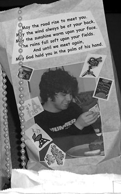 Luminary bag with photo of Tommy and Irish blessing poem